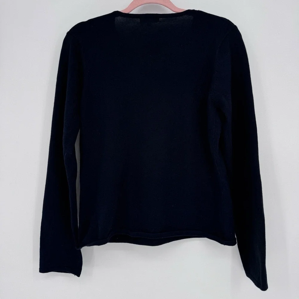 Carducci Black Knit Sweater Large Embroidered Floral Heart Coquette Boho Y2K